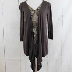 Christopher & Banks Draped Brown Cardigan with Built In Animal Print Ruffle Tank